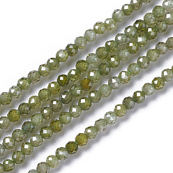 Olive Terne Perles de zircon cubique, facette, ronde, vert olive, 1.5~2x2mm, Trou: 0.2mm, Environ 178~186 pcs/chapelet, 15~15.5 pouce (37.5~38.5 cm)