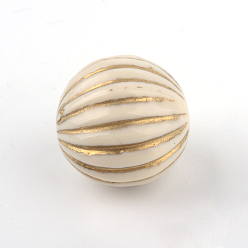 Beige Round Plating Acrylic Beads, Golden Metal Enlaced, Beige, 9.5x10mm, Hole: 2mm, about 904pcs/500g