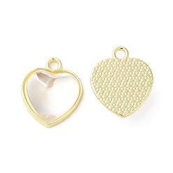 Clear Alloy Pendants, Resin Heart Charms, Golden, Clear, 16.5x14x6.5mm, Hole: 2mm