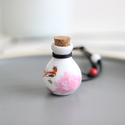 Coloré Collier pendentif bouteille de parfum motif fleur en porcelaine, bijoux de fiole d'huile essentielle pour les femmes, colorées, 18.50~27.56 pouce (47~70 cm)