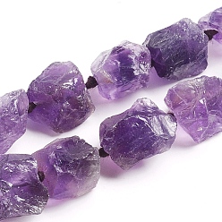 Amethyst Raw Rough Natural Amethyst Beads Strands, Nuggets, 13~17x10~15x9~16mm, Hole: 1mm, about 26~29pcs/strand, 16.73 inch(42.5cm)