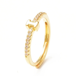 Letter I Clear Cubic Zirconia Initial Letter Adjustable Ring, Golden Brass Jewelry for Women, Letter.I, Inner Diameter: 18mm