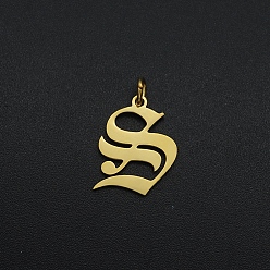 Letter S 201 Stainless Steel Pendants, with Jump Ring, Old English, Letter, Laser Cut, Golden, Letter.S, 17x13x1mm, Hole: 3mm