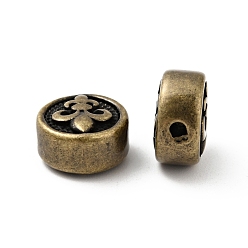 Antique Bronze 304 Stainless Steel Beads, Flat Round with Fleur De Lis, Antique Bronze, 10x6mm, Hole: 1.6mm