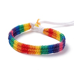 White Rainbow Pride Bracelet, Nylon Braided Cord Bracelet for Men Women, White, 7-1/8 inch(18cm)