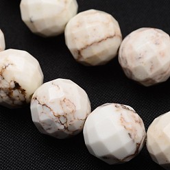Magnésite Brins de perles de magnésite naturelle rondes facettées, blanc, 6mm, Trou: 1mm, Environ 65 pcs/chapelet, 15.5 pouce