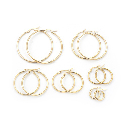 Golden 304 Stainless Steel Hoop Earrings Sets, Ring, Golden, 12 Gauge, 15~50x2mm, Pin: 1x0.7mm, 6pair/set