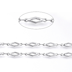Stainless Steel Color 304 Stainless Steel Link Chains, Soldered, with Spool, Hollow Rhombus, Stainless Steel Color, Oval Link: 3.5x2x0.3mm, Rhombnus: 13x4x1.5mm, about 16.4 Feet(5m)/roll