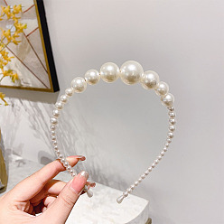 White Plastic Imitation Pearls Hair Bands, Bridal Hair Bands Party Wedding Hair Accessories for Women Girls, White, 140mm
