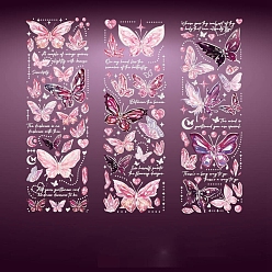 Pink 3 feuilles d'autocollants décoratifs imperméables en pvc estampés à chaud, autocollants papillon autocollants, pour scrapbooking diy, rose, 180x60mm