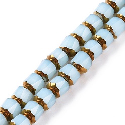 Light Cyan Electroplated Glass Imitation Jade Beads Strands, Faceted, Half Golden Plated, Round, Light Cyan, 5.5mm, Hole: 1.2mm, about 70pcs/strand, 14.96''(38cm)