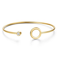 Real 18K Gold Plated SHEGRACE Simple Design 925 Sterling Silver Cuff Bangle, Circle with Grade AAA Cubic Zirconia, Real 24K Gold Plated, 7-1/2 inch(19cm)