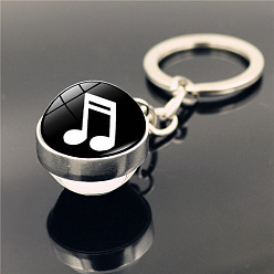 Musical Note Alloy Pendant Keychain, Musical Theme Glass Ball Keychains , Musical Note Pattern, 8cm