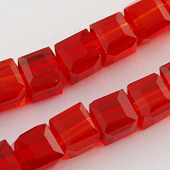 Roja Abalorios de vidrio, facetados, cubo, rojo, 4x4x4 mm, agujero: 1 mm, sobre 100 unidades / cadena, 17 pulgada