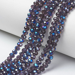 Indigo Electroplate Glass Beads Strands, Half Plated, Blue Plated, Faceted, Rondelle, Indigo, 3x2mm, Hole: 0.8mm, about 150~155pcs/strand, 15~16 inch(38~40cm)