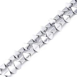 Platinum Plated Electroplate Synthetic Non-magnetic Hematite Beads Strands, Faceted, Rhombus, Platinum Plated, 6x4.5x3mm, Hole: 1mm, about 95pcs/strand, 15.98 inch(40.6cm)