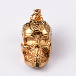 Oro 304 colgantes de acero inoxidable, cráneo, dorado, 47x31x24.5 mm, agujero: 10x6 mm