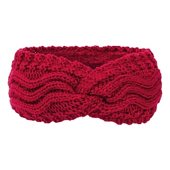 Dark Red Polyacrylonitrile Fiber Yarn Warmer Headbands with Velvet, Soft Stretch Thick Cable Knit Head Wrap for Women, Dark Red, 245x100mm