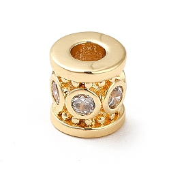 Настоящее золото 18K Латунные шарики циркония кубической, настоящий 18k с позолотой или серебром, колонка, реальный 18 k позолоченный, 7.5x7 мм, отверстие : 3 мм