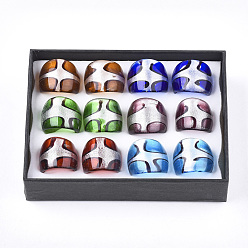 Mixed Color Handmade Silver Foil Lampwork Wide Band Rings, Mixed Color, Size 7~9, 17~19mm, about 12pcs/box