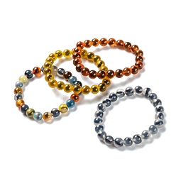 Couleur Mélangete Bracelets extensibles unisexes en sucre naturel coeur agate, couleur mixte, perles: 8~8.5 mm, diamètre intérieur: 2~2-1/4 pouce (5.2~5.8 cm)