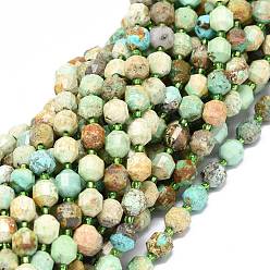 Natural Turquoise Natural Turquoise Beads Strands, with Seed Beads, Faceted, Bicone, Double Terminated Point Prism Beads, 7~8x7~8mm, Hole: 0.8mm, about 38pcs/strand, 15.35 inch(39cm)
