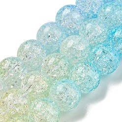 Deep Sky Blue Spray Painted Crackle Glass Beads Strands, Gradient Color, Segmented Multi-color Beads, Round, Deep Sky Blue, 8mm, Hole: 1mm, about 48pcs/strand, 14.96 inch(38cm)
