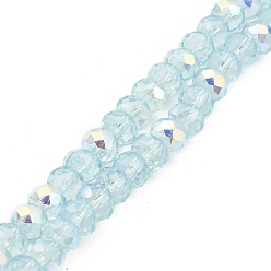 Bleu Ciel Clair Cuisson des brins de perles de verre transparentes peintes, imitation opalite, facette, de couleur plaquée ab , ronde, lumière bleu ciel, 8x6.5mm, Trou: 1.4mm, Environ 64~65 pcs/chapelet, 16.34~16.54'' (41.5~42 cm)