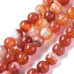 Salmon Natural Striped Agate/Banded Agate Beads Strands, Dyed & Heated, Round, Salmon, 8mm, Hole: 1.2mm, about 47pcs/strand, 14.96 inch(38cm)