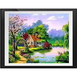 House DIY Scenery Theme Diamond Painting Kits, Including Canvas, Resin Rhinestones, Diamond Sticky Pen, Tray Plate and Glue Clay, Building Pattern, 400x300mm