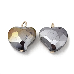 Dark Gray Imitation Jade Glass Pendants, with Golden Brass Loops, Heart Charms, Dark Gray, 18x17x6.5~7mm, Hole: 2~2.5mm