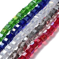 Mixed Color Electroplate Glass Beads Strands, AB Color Plated, Faceted, Cube, Mixed Color, 4x4x4mm, Hole: 1mm, about 100pcs/strand, 17 inch