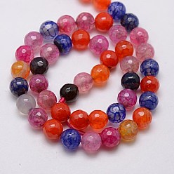 Couleur Mélangete Chapelets de perles en agate veines de dragon naturelles , facette, teint, ronde, couleur mixte, 8mm, Trou: 1mm