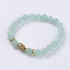 Green Aventurine Natural Green Aventurine Beads Stretch Bracelets, with Alloy Finding, Buddha's Head, 2-1/8 inch(55mm)