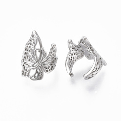Real Platinum Plated Brass Cuff Earrings, Nickel Free, Butterfly, Real Platinum Plated, 17x9mm
