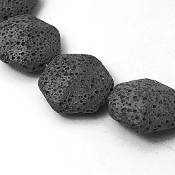 Black Natural Lava Rock Beads Strands, Dyed, Hexagon, Black, 22x22x10mm, Hole: 1mm