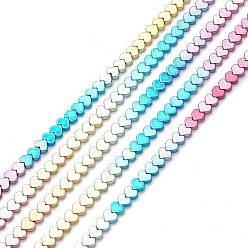 Multi-color Plateada Hematita sintética no magnética de electrochapa de color arcoíris hebras hebras, corazón, multi-color de chapado, 6x6x3.5 mm, agujero: 0.8 mm, sobre 84 unidades / cadena, 15.55~15.94 pulgada (39.5~40.5 cm)