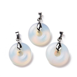 Opalite Opalite Pendants, with Platinum Tone Brass Findings, Cadmium Free & Lead Free, Donut/Pi Disc, 24~25x20x8.5mm, Hole: 8x5mm
