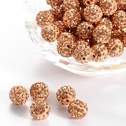 Rose Clair Perles de boule pave disco , Perles de strass d'argile polymère , ronde, Light Peach, pp 13 (1.9~2 mm), 6 rangées de strass, 10 mm, Trou: 1.5mm
