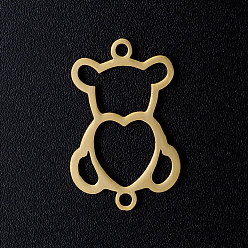 Golden 201 Stainless Steel Links connectors, Bear with Heart, Golden, 21x14x1mm, Hole: 1.5mm