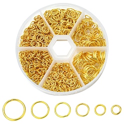 Golden 1 Box Iron Jump Rings Set, Mixed Sizes, Open Jump Rings, Round Ring, Golden, 18~21 Gauge, 4~10x0.7~1mm, Inner Diameter: 2.6~8mm, 10g/size, 6 sizes, about 1000pcs/box