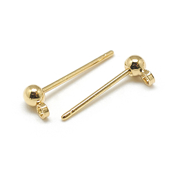 Real 18K Gold Plated Brass Stud Earring Findings, Real 18K Gold Plated, 15x5x3mm, Hole: 1mm, Pin: 0.7mm