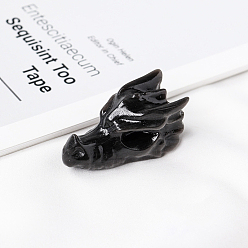 Obsidian Natural Sliver Obsidian Sculpture Display Decorations, for Home Office Desk, Dragon Head, 36.5~38x20.5x20.5~22.5mm