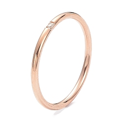 Rose Gold Ion Plating(IP) 304 Stainless Steel Finger Rings, with Crystal Rhinestone, Rose Gold, US Size 6~9(16.5~18.9mm)