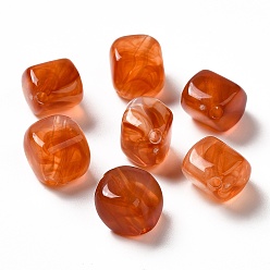 Coral Transparent Acrylic Beads, Two Tone, Cube, Coral, 11.5x11.5x8.5mm, Hole: 1.8mm, about: 855pcs/500g