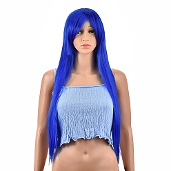 Azul Royal Pelucas de fiesta de cosplay rectas de 31.5 pulgadas (80 cm) de largo, pelucas de disfraces de anime resistentes al calor sintéticas, con explosión, azul real, 31.5 pulgada (80 cm)