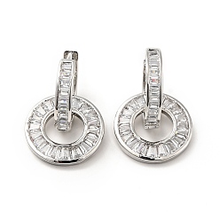 Platine Boucles d'oreilles pendantes à double anneau entrelacées en zircone cubique transparente, bijoux en laiton de placage de rack pour les femmes, platine, 24mm, pin: 0.8 mm