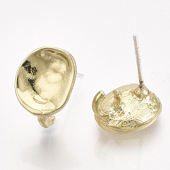 Light Gold Alloy Stud Earring Findings, with Loop, Raw(Unplated) Pins, Oval, Light Gold, 11x9mm, Hole: 2mm, Pin: 0.8mm