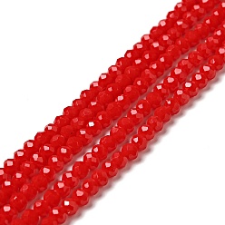 Roja Cuentas de rondelle de cristal de color sólido opaco hebras, facetados, rojo, 3.5x2.5~3 mm, agujero: 1 mm, sobre 138 unidades / cadena, 12.9 pulgada