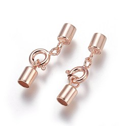 Rose Gold 925 Sterling Silver Spring Ring Clasps, with Cord Ends, Rose Gold, 22.5~23.5mm, Inner Size: 3mm